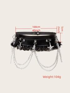 <span class=keywords><strong>Noir</strong></span> Punk Style femmes PU ceinture Hip Hop chaîne dentelle Patchwork à la mode Cool fille taille Cincher pour pantalons et jupes ceinture - Product Image 6