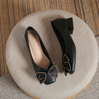 Femmes Noir PU Cuir Style Français Mi Talon Chunky Plate-Forme Chaussures Slip Mocassins avec Talons Minces Doux Confortable PVC Semelle Intérieure
