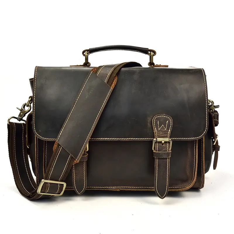 Luufan bolsa masculina de couro genuíno, bolsa para câmera dslr, simples, retrô, de couro e com compartimento