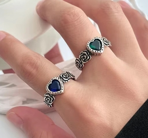 Sterling Silver Simulated Aquamarine Heart Ring - Solid 925 Silver, Size 6 - View #4