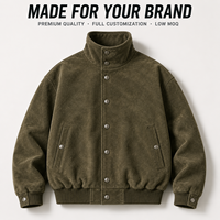 Blouson Bomber Homme Col Montant Effet Daim Personnalisé à Faible MOQ, Style Vintage Délavé, Faux Daim, Boutons Métalliques, Coupe Oversize, Hiver Automne