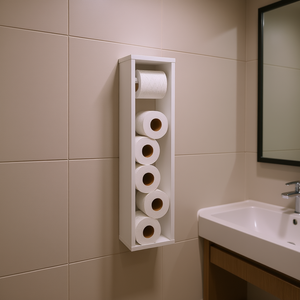 Étagère de salle de bain blanche 28 pouces, 2 niveaux, en bois, minimaliste, murale, pour rangement - Product Image 2