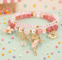 Pulsera de Cristal con Diseño de Bailarina, Cuentas de Cristal, Cuerda Elástica, Lazo Dulce, Flor, Colgante de Bailarina de Ballet