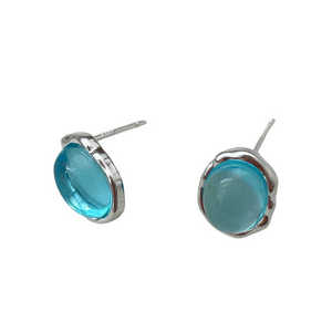 Boucles d'oreilles ovales en pierres précieuses bleues de haute qualité en argent Sterling 925 perle fine à la mode cadeau de fiançailles de fête de mariage pour femmes - Product Image 1