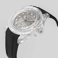 Reloj de Pulsera de Buceo Luminoso con Correa de Goma y Esfera con Textura de Meteorito, Reloj Mecánico Automático para Hombre con Caja de Cristal Transparente OEM