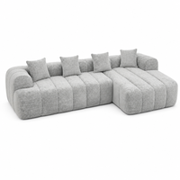 OEM ODM Sofa Modular Modern Abu-abu Muda Berbahan Kain dengan Detail Channel Tufted, Produsen Profil Rendah, Grosir Langsung dari Pabrik