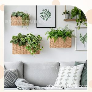 <b>Wall</b> Mounted <b>Storage</b> Basket Rectangle Woven <b>Hanging</b> For Home Decor And Sundries Organization - Product Image 1