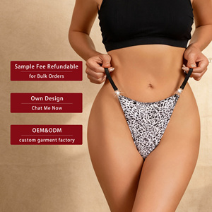 Bikini confortable et respirant à taille basse, sans couture, imprimé floral, en nylon tricoté, sexy, personnalisé, pour femmes matures, string - Product Image 1
