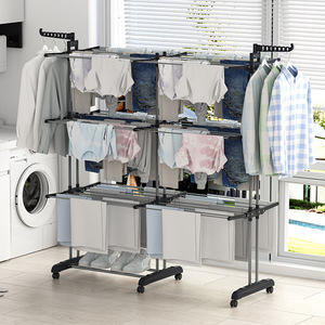 Tendedero de ropa de <span class=keywords><strong>Metal</strong></span> plegable para interiores portátil retráctil extensible móvil con ruedas para secado de ropa y ropa - Product Image 4