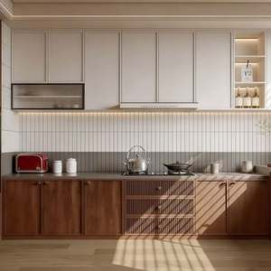Family-<b>Oriented</b> Design for Modern Home Wood Grain Warm Lighting Kitchen <b>Cabinet</b> with Modular Island - Product Image 1