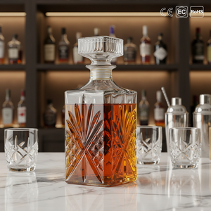 Botella <span class=keywords><strong>de</strong></span> Whisky <span class=keywords><strong>de</strong></span> Cristal Grabada <span class=keywords><strong>de</strong></span> 700 ml, Cuadrada, <span class=keywords><strong>de</strong></span> Cristal Transparente, Sin Plomo, con Tapón <span class=keywords><strong>de</strong></span> Corcho para Licores - Product Image 1