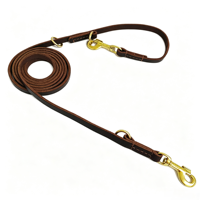 Laisse pour chien OEM de 8 pieds en cuir véritable, réglable, mains libres, avec quincaillerie en laiton, double poignée, pour la randonnée