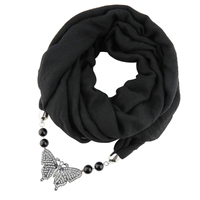 Écharpe-collier en polyester ornée de cristaux, pièce maîtresse 2-en-1, bijoux longs pour femme