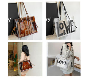 Mode grand sac fourre-tout en PVC Transparent multicolore Ins Style sac à main cadeau sac à provisions en plastique avec Logo et dire quelques mots - Product Image 6