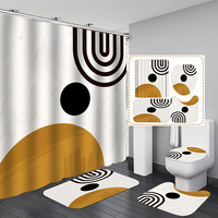Nouvelle conception, ensemble de rideau de douche vintage bohème avec 4 feuilles dorées, style mid-century, avec couvre-couvercle de toilette