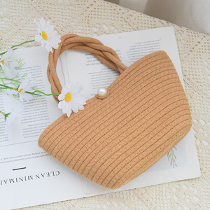 Women's Woven Tote <b>Bag</b> Cotton Solid Color Horizontal Square <b>Medium</b> Soft Everyday Use Spring 2025 - Product Image 2