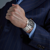Montre chronographe mécanique automatique pour homme Mark Fairwhale, cadran Tri-Compax, aiguilles lumineuses, affichage de la date, bracelet en métal étanche FW-6055