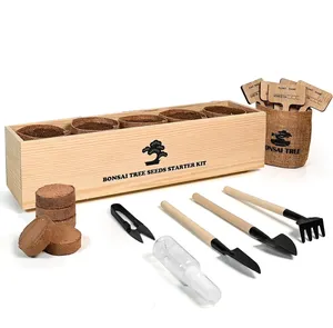 Kit completo de ferramentas para árvores bonsai e plantas, com caixa de madeira, presente DIY para jardinagem, para crianças e adultos