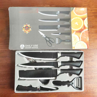 Ensemble de 6 couteaux de cuisine antiadhésifs noirs ondulés avec éplucheur et ciseaux