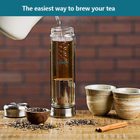 Bouteille en verre à double paroi de 500 ml/17 oz avec infuseur à thé en acier inoxydable et couvercle en bambou pour thé en feuilles, bouteille à eau aux fruits