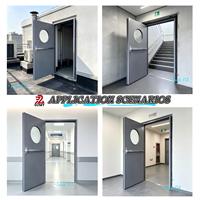 Porte en acier de sécurité commerciale avec vitre ronde, design en verre pressé, porte en acier ignifugée pour hôpital, laboratoire, centre commercial