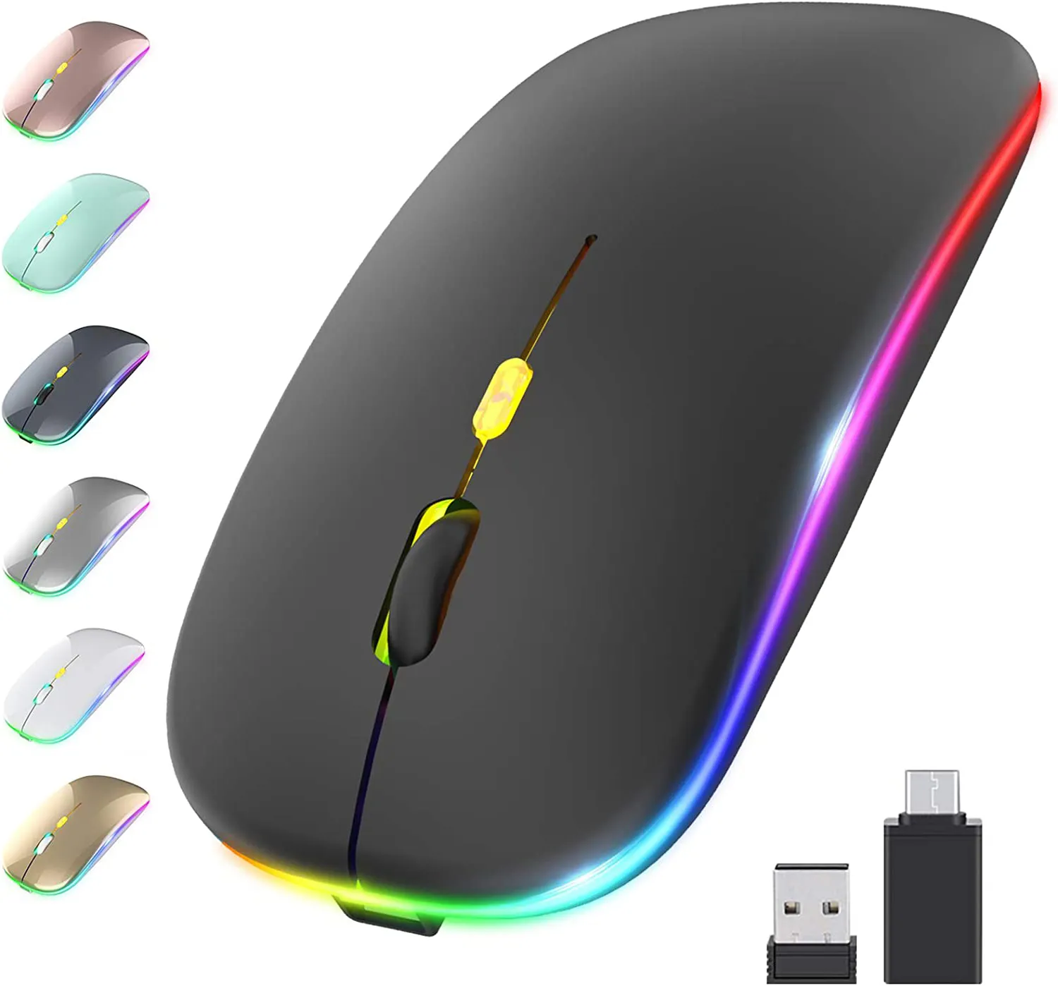 Cheap 2.4G LED Slim Portable Mobile Optical Office Silent RGB Rechargeable Ergonomic Computer Wireless Mouse With USB