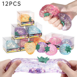 RJ New 12pcs/box Glitter Strawberry Maltose Squishy Squeeze Toy Slow Rise Stress Squeeze Toys for Kids Strawberry Squishy Toys - Product Image 2