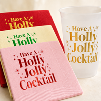 Serviettes et gobelets de cocktail de Noël 20 pièces estampillées à chaud « Holly Jolly » pour la décoration de table de fête de bar de Noël