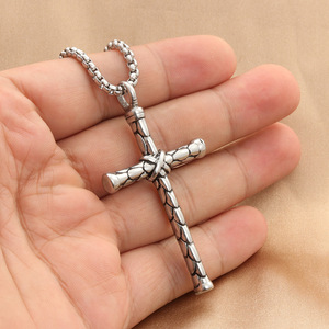 Stainless Steel <b>Cross</b> Pendant Snake Skin Texture Geometric Design Men's Necklace Gift 280298 - Product Image 4