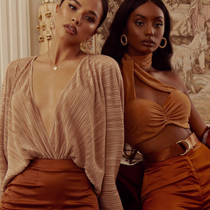 Mono plisado holgado con cuello en V y manga larga, cintura alta, elástico, de poliéster, para mujer, para uso diario en primavera y verano - Product Image 4