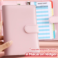 Reliure à anneaux en cuir PU A6 Macaron, reliure à feuilles mobiles rechargeable, planificateur de budget, journal avec enveloppes pour l'argent pour économiser de l'argent