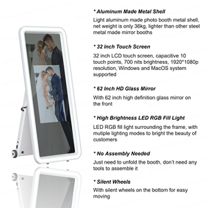 Photomaton pliable à grand miroir avec roues Transport facile lumière LED Selfie 32 "LCD écran tactile photomaton pour la location de mariage - Product Image 2