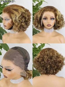 4/27 Faits Saillants Ondulés Bob Perruques Courts Remy Cheveux Humains Avec Transparent Swiss Lace Front Pré-Plumé <span class=keywords><strong>pour</strong></span> les Femmes Noires - Product Image 5