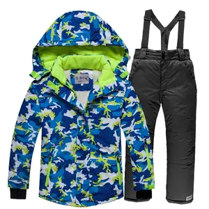 Inverno Engrossar Camuflagem Terno De Esqui Infantil Impermeável Quente crianças jaquetas de esqui Com Calças de esqui de alta qualidade skiwear infantil