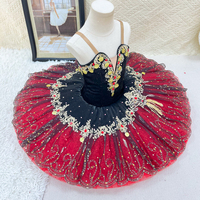 Tutu de ballet professionnel pour femmes, personnalisé en usine, noir et rouge, style pancake, pour compétition et spectacle sur scène