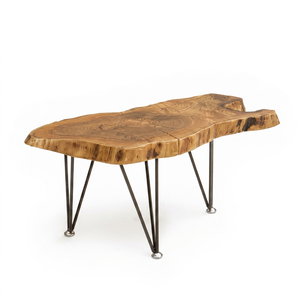 Table de dessin en bois à bord naturel avec pieds en métal type cheveux de cheval, design rustique moderne, assemblage DIY, mobilier de bureau commercial - Product Image 1
