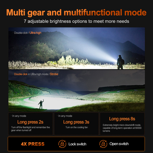 65W PD 快充探照灯 150000LM 24 XPH70 2 高功率远距离大容量电池专业聚光灯 - Product Image 4