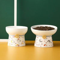 Bol pour animaux de compagnie en céramique écologique pliable au design mignon avec inclinaison surélevée pour la nourriture et l'eau - Facile à nettoyer