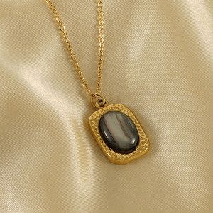 Natural Tiger's Eye Pendant Necklace 18K Plated Gold Chain Square Shape For Women Business Gift Fashion Jewelry - Product Image 1