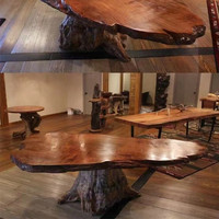 Table à manger en bois de noyer massif, forme simple, bord brut, style industriel moderne, pour cuisine et restaurant