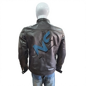 Veste de moto Nabtay Sports pour homme en cuir véritable écologique, col montant, fermeture éclair sur le devant, couleur unie, coupe classique, pour l'automne - Product Image 2