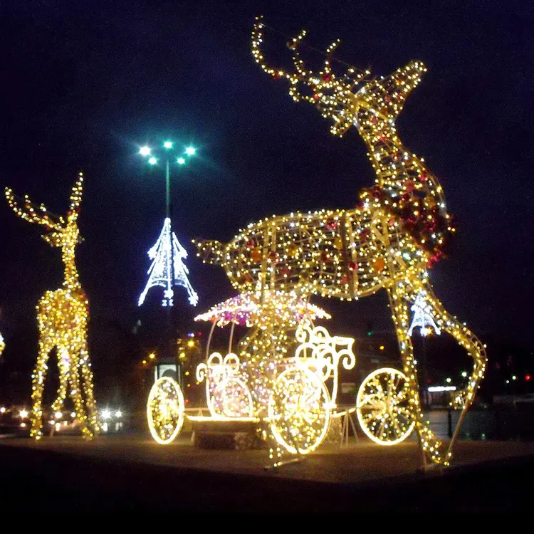 Luz 3d para paisagem ao ar livre, rena decorativa de natal e férias