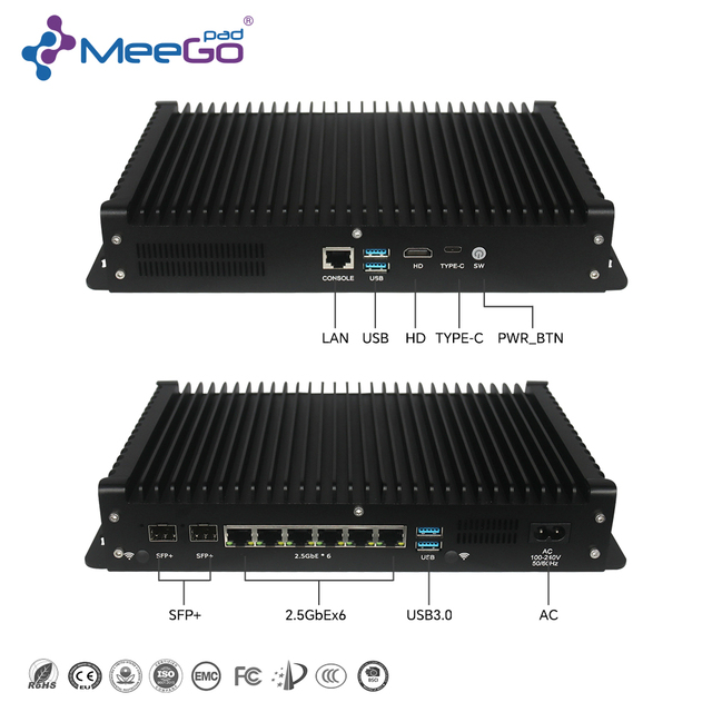 Industrial Mini PC Intel I5-1235U I3-1215U 12th Gen 2x10G SFP 6x2.5G LAN DDR5 96GB Fanless Mini Computer Firewall Router PC