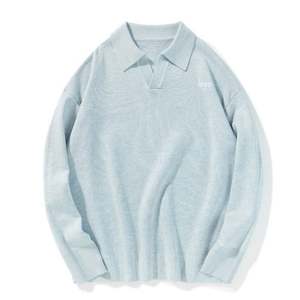 Vente en gros d'automne avec logo personnalisé col rond creux froncé évasé manches longues gaufrage pull tricots col polo pull pour hommes - Product Image 2