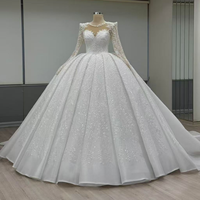 Robe de mariée de luxe 2026 entièrement ornée de cristaux, style robe de bal, manches longues transparentes, col rond illusion, grande taille, style africain, Vestido De Novia