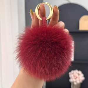 Luxury Fluffy Real Raccoon Fur Ball 15cm Fox Fur Pom Poms Handbag Car <b>Leather</b> Strap Keychain <b>Key</b> <b>Chain</b> - Product Image 6
