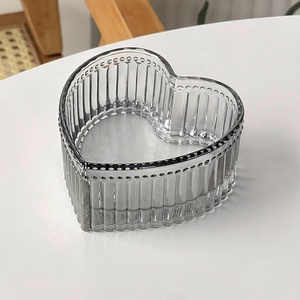 Bol en verre pour bougies, en forme de cœur, à rayures noires fumées, en vrac, pour le <span class=keywords><strong>petit</strong></span>-<span class=keywords><strong>déjeuner</strong></span>, mini-bol plat pour céréales - Product Image 6