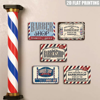 Letrero Metálico Vintage para Barbería, Diseño de Poste Rojo, Blanco y Azul, Decoración de Pared para Salón y Barbería