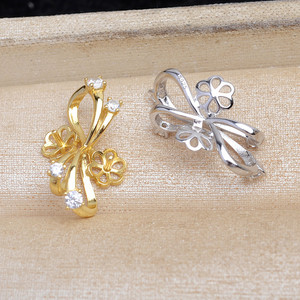 Wenchi China Base de Plata 925 para Accesorios DIY, Colgante de Lazo con Doble Perla, Base Vacía Semiterminada para Cristales de 9-10 mm, para Pendientes - Product Image 3