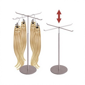 Support de rangement croisé moderne en acier inoxydable écologique, réglable en hauteur par pression d'air, pour perruques et extensions capillaires, idéal pour salon - Product Image 1